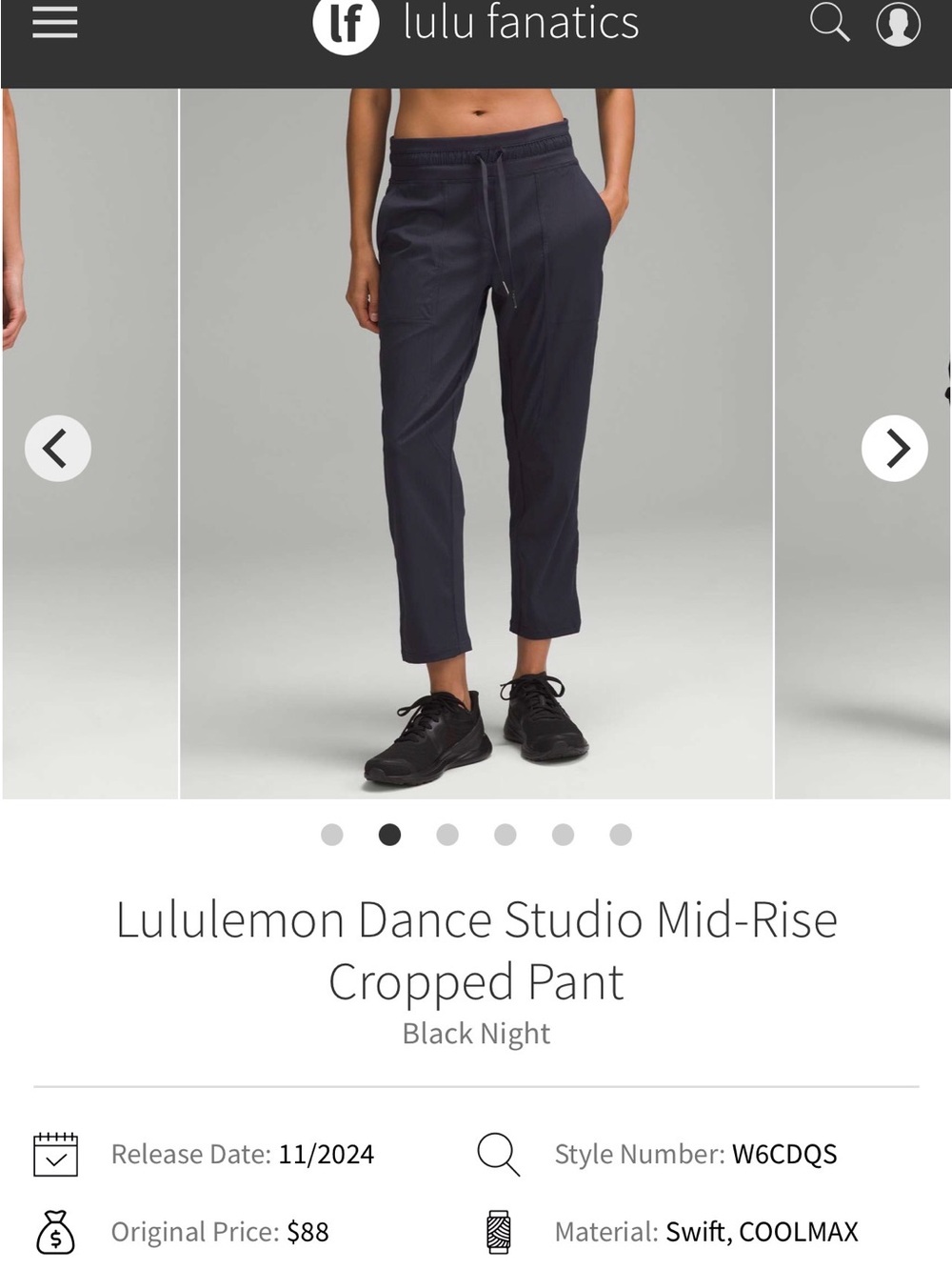lululemon athletica Black Night Cropped Dance Studio Pant